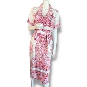 Julia Jordan Designer Pink White Polished Cotton Floral Shirt Dress. Women Sz 8